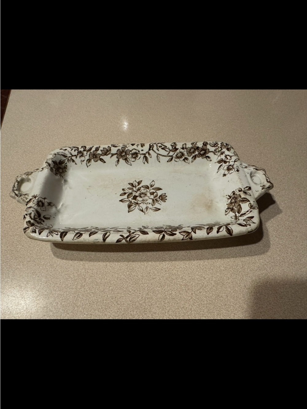 Rectangle Dish E Challinor & Co Gordon Pattern England Brown & White